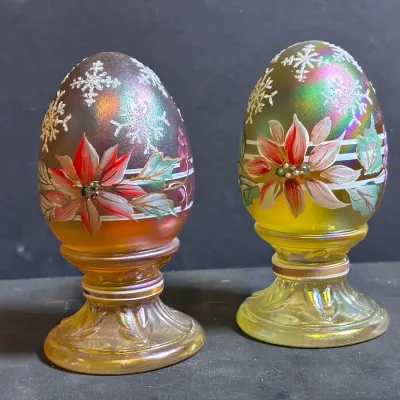 Fenton Iridescent Poinsettia Eggs (2)