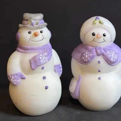 Fenton Satin Purple Snowman & Snowlady