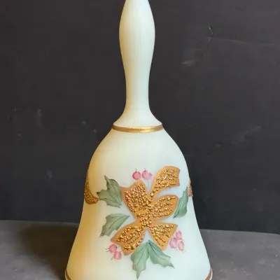 Fenton White Satin Custard Golden Bow Bell