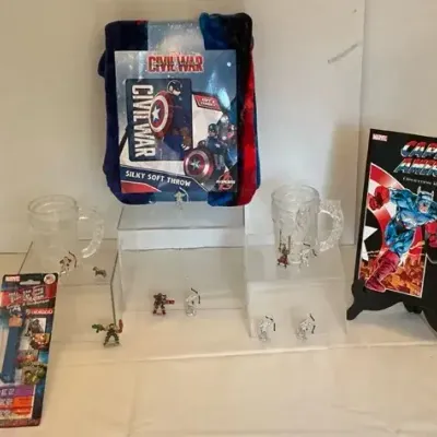 Marvel Blanket, Book, Candy Dispenser And Glass Batman Cup 