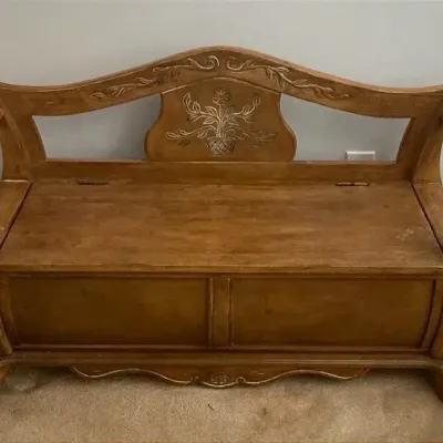 Floral Carved Wooden Bench