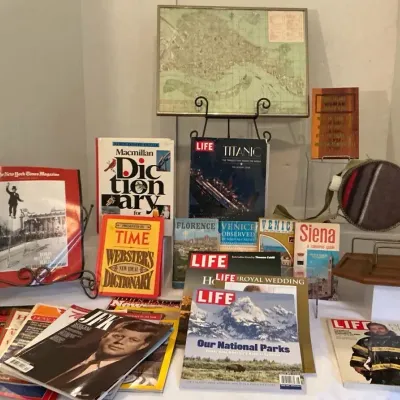 VINTAGE MAGAZINE AND BOOKS COLLECTION- LIFE , TIME, JFK, TRAVEL GUIDES