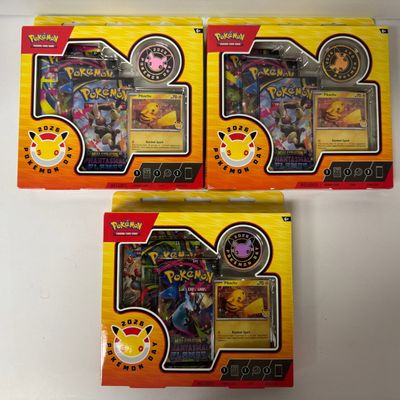 Sale Photo Thumbnail #136: Three 2026 Pokemon Day TCG Booster Packs with Pikachu Promo Card and Coin
