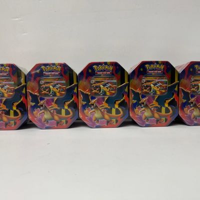 Sale Photo Thumbnail #38: Set of 5 Pokemon Trading Card Game Charizard V Tin Boxes