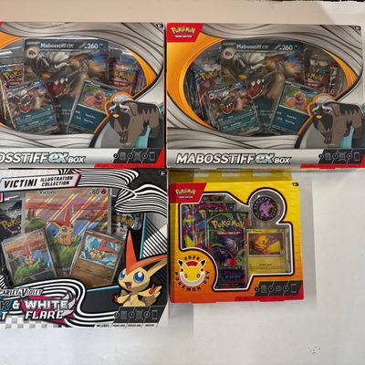 Sale Photo Thumbnail #141: Pokemon TCG Mabsostiff EX, Victini Illustration, and Pokemon Day 2020 Collection Boxes