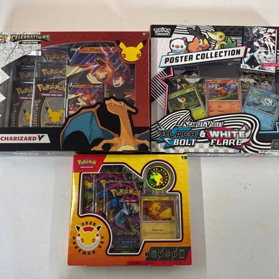 Sale Photo Thumbnail #137: Pokemon TCG Celebrations Lance's Charizard V, Scarlet & Violet Black & White Bolt Flare Poster