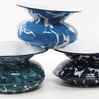 Sale Photo Thumbnail #144: (3) Marbled enamelware spittoons