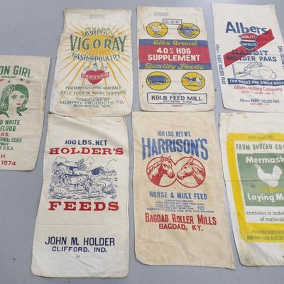 Sale Photo Thumbnail #695: (6) Feed bags & (1) flour bag