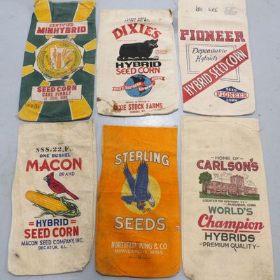 Sale Photo Thumbnail #694: (6) Hybrid seed corn cloth bags