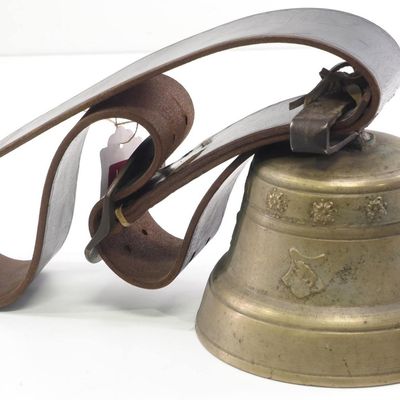 Sale Photo Thumbnail #360: Brass cowbell on wide leather strap