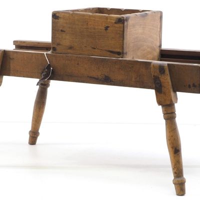 Sale Photo Thumbnail #36: Early wooden table-top vegetable slicer on legs