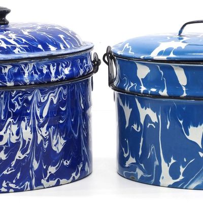 Sale Photo Thumbnail #147: (2) Large marbled enamelware lunch buckets
