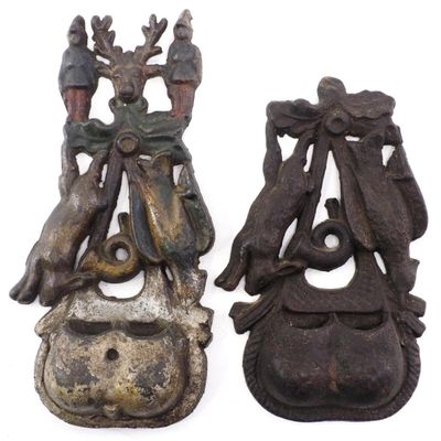 Sale Photo Thumbnail #16: (2) Large cast iron hunting theme match safes