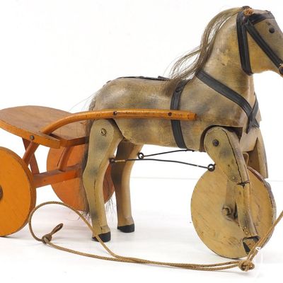 Sale Photo Thumbnail #165: Early wooden horse & sulky toy