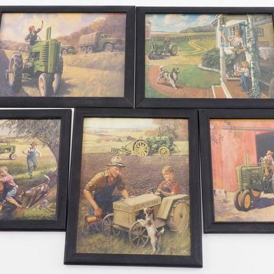 Sale Photo Thumbnail #96: (5) Framed paper lithographs of farming scenes