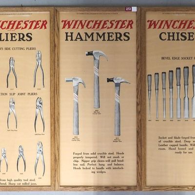 Sale Photo Thumbnail #272: RARE 5-pc Winchester 2-sided advertisement