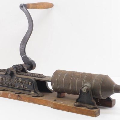 Sale Photo Thumbnail #648: Early hand-crank sausage stuffer and press