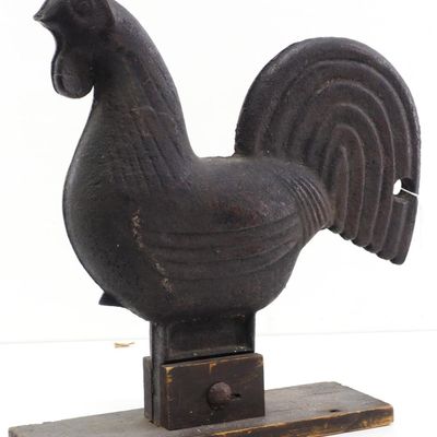 Sale Photo Thumbnail #677: Cast iron rainbow-tail rooster windmill weight