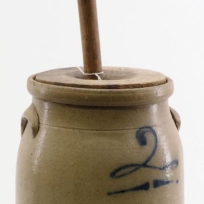 Sale Photo Thumbnail #83: 2-gallon salt-glazed crock butter churn