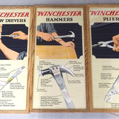 Sale Photo Thumbnail #275: RARE 5-pc Winchester 2-sided advertisement