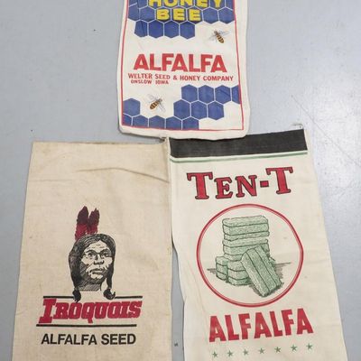 Sale Photo Thumbnail #693: (3) Different alfalfa seed bags