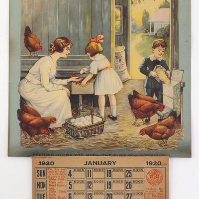 Sale Photo Thumbnail #588: 1920 Globe Poultry Feeds calendar