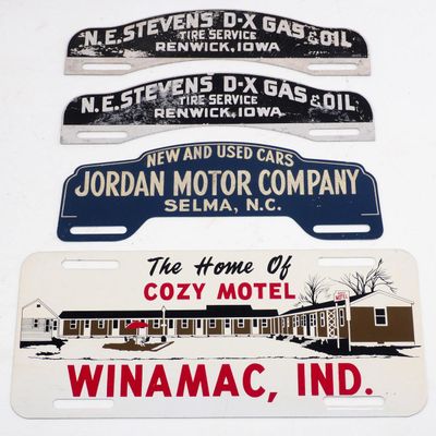 Sale Photo Thumbnail #522: (4) Tin license plate toppers