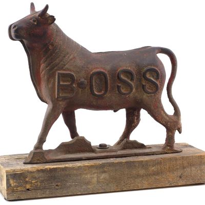 Sale Photo Thumbnail #670: Cast iron 2-pc BOSS bull windmill weight
