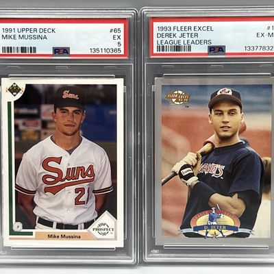 Sale Photo Thumbnail #140: 1991 Upper Deck Mike Mussina RC #65 PSA EX 5 & 1993 Fleer Excel Derek Jeter League Leaders RC #10 PSA EX-MT 6