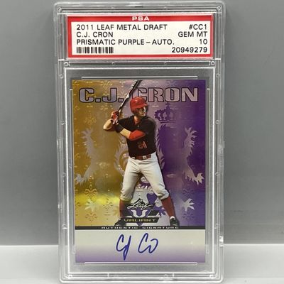 Sale Photo Thumbnail #161: 2011 Leaf Metal Draft CJ Cron Prismatic Purple Auto #/25 PSA Gem Mint 10 - Pop 1