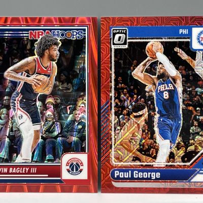 Sale Photo Thumbnail #38: 2023-24 Panini Hoops Premium Stock Marvin Bagley Red #/199 & 2024-25 Panini Donruss Optic Paul George Red #/88