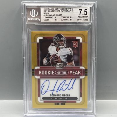 Sale Photo Thumbnail #173: 2022 Panini Contenders Optic Desmond Ridder ROY Contenders Gold Auto #/10 BGS NM+ 7.5