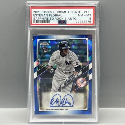 Sale Photo Thumbnail #148: 2021 Topps Chrome Update Sapphire Estevan Florial RC Auto PSA NM-MT 8