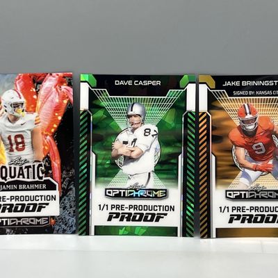 Sale Photo Thumbnail #64: (3) Assorted Leaf Optichrome Football #1/1 Pre-Production Proof Cards - Dave Casper