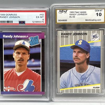 Sale Photo Thumbnail #134: 1989 Donruss Randy Johnson RC #42 PSA EX-MT 6 & 1989 Fleer Update RC #U-59 Slabbed By Mint Grading
