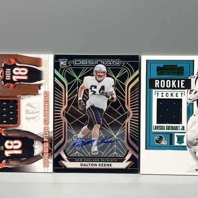 Sale Photo Thumbnail #23: (3) Assorted Football Autograph & Relic Cards - AJ Green RC