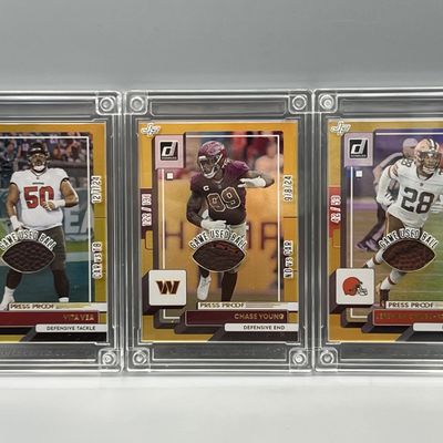 Sale Photo Thumbnail #84: 2025 Jersey Fusion Vita Vea, Chase Young, & Jeremiah Owusus Koramoah Game Dated Football Patch Relics - All Have Descriptions of Where Patch Was Obtained & Used