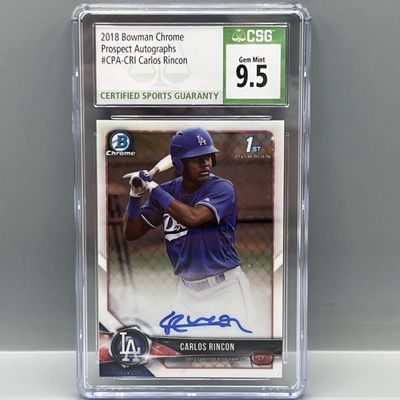 Sale Photo Thumbnail #131: 2018 Bowman Chrome Carlos Rincon 1st Bowman RC Auto #CPA-CRI CSG Gem Mint 9.5