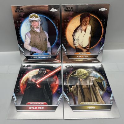 Sale Photo Thumbnail #119: (4) 2024 Topps Chrome Star Wars Cards - Luke Skywalker, Han Solo, Kylo Ren, Yoda