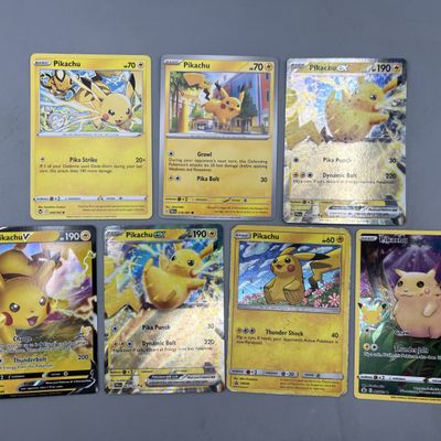 Sale Photo Thumbnail #4: (7) Assorted Pokemon Pikachu Cards W/ EX & Full Arts - Varying Conditions