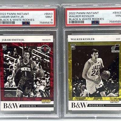 Sale Photo Thumbnail #158: 2022 Panini Instant Jabari Smith Jr. Black & White RC #BW3 PSA Mint 9 & Walker Kessler Black & White RC #BW22 PSA Mint 9