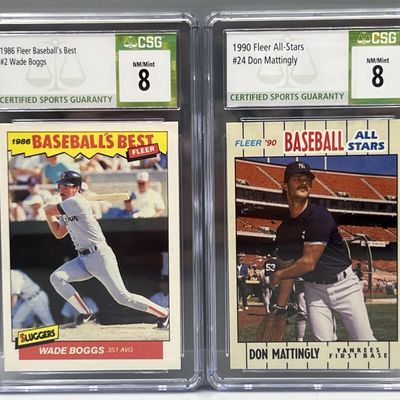 Sale Photo Thumbnail #182: 1986 Fleer Baseball's Best Wade Boggs #2 CSG NM-MT 8 & 1990 Fleer All Stars Don Mattingly #24 CSG NM-MT 8