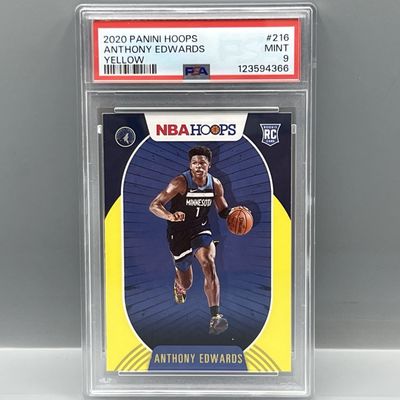 Sale Photo Thumbnail #137: 2020 Panini Hoops Anthony Edwards Yellow RC #216 PSA Mint 9
