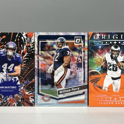 Sale Photo Thumbnail #55: (3) Modern Football Serial Numbered Cards - Cam Skattebo, William Perry, Saquon Barkley