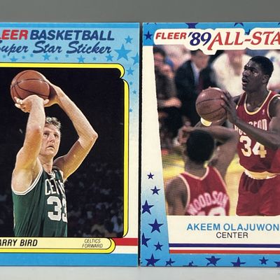 Sale Photo Thumbnail #39: 1988 Fleer Larry Bird All Star Sticker #2 & 1989 Fleer Hakeem Olajuwon All Star Sticker #2