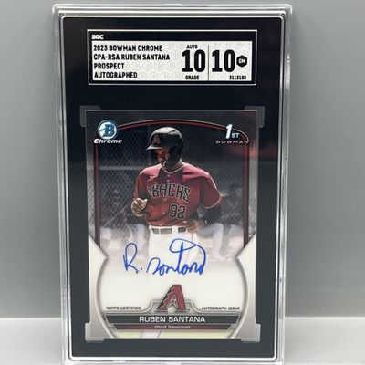 Sale Photo Thumbnail #130: 2023 Bowman Chrome Ruben Santana 1st Bowman On Card RC Auto SGC Gem Mint 10 W/ 10 Auto