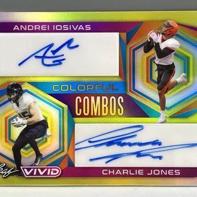 Sale Photo Thumbnail #52: 2023 Leaf Vivid Andrei Iosivas/Charlie Jones Colorful Combos Dual Auto #/10