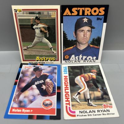 Sale Photo Thumbnail #122: (4) 1980s Nolan Ryan Baseball Cards - Varying Conditions