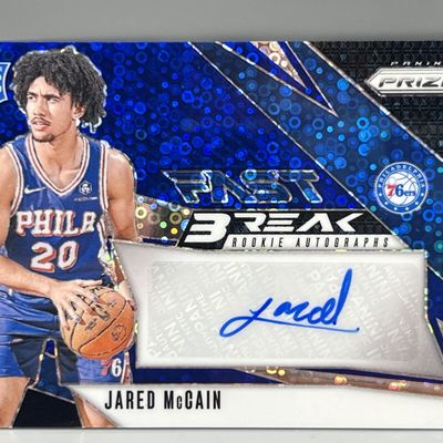 Sale Photo Thumbnail #26: 2024-25 Panini Prizm Jared McCain Fast Break Blue RC Auto #/49