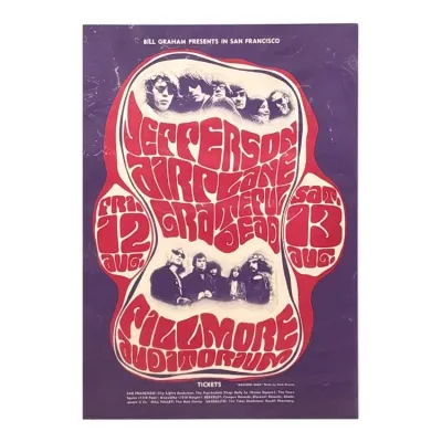 Sale Photo Thumbnail #161: Vintage BG-23 concert poster featuring Jefferson Airplane and the Grateful Dead at the Fillmore Auditorium, August 12-13, 1966, designed by Wes Wilson.